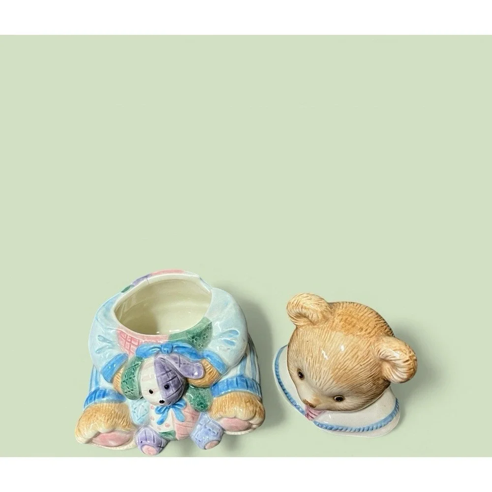 Fitz & Floyd‎ Hydrangea Bear 1993 Vintage Sugar Bowl With Lid Teddy Bear Pastel